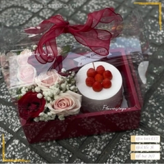 Hộp 2 Ngăn Bánh Và Hoa ( Đỏ Đô )