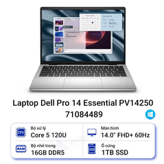 Laptop Dell Pro 14 Essential PV14250-71084489 (Intel Core 5 120U | 16GB | 1TB | Intel Graphics | 14 inch FHD+ | Win 11 | ax+BT | McAfee LS | Bạc)
