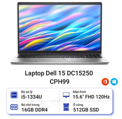 Laptop Dell 15 DC15250 - CPH99 71084746 (i5-1334U | 16GB | 512GB | 15.6 inch FHD+ 120Hz | Win11 | Bạc | Chính hãng BH tận nơi) Túi + Chuột + bàn di chuột + Bộ vệ sinh + Office