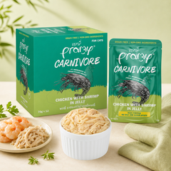 Pate Cho Mèo PRAMY CARNIVORE Vị Gà Topping Tôm Dạng Thạch Jelly 70g