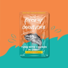 Pate Cho Mèo PRAMY CARNIVORE Vị Cá Ngừ Topping Thịt Gà Dạng Sốt Gravy 70g