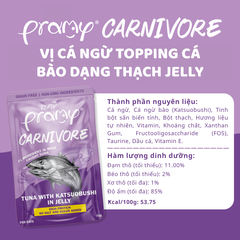 Pate Cho Mèo PRAMY CARNIVORE Vị Cá Ngừ Topping Cá Ngừ Bào Katsuobushi Dạng Thạch Jelly 70g