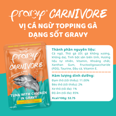 Pate Cho Mèo PRAMY CARNIVORE Vị Cá Ngừ Topping Thịt Gà Dạng Sốt Gravy 70g