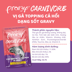 Pate Cho Mèo PRAMY CARNIVORE Vị Gà Topping Cá Hồi Dạng Sốt Gravy 70g