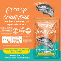 Pate Cho Mèo PRAMY CARNIVORE Vị Cá Ngừ Topping Thịt Gà Dạng Sốt Gravy 70g