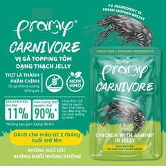 Pate Cho Mèo PRAMY CARNIVORE Vị Gà Topping Tôm Dạng Thạch Jelly 70g