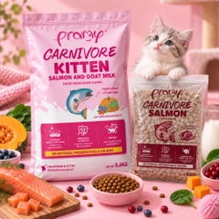 Hạt Cho Mèo Con Giàu Đạm PRAMY CARNIVORE Kitten Vị Cá Hồi & Sữa Dê Cho Mèo Con & Mèo Mẹ 5.6kg