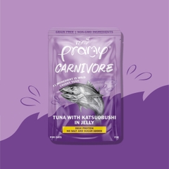 Pate Cho Mèo PRAMY CARNIVORE Vị Cá Ngừ Topping Cá Ngừ Bào Katsuobushi Dạng Thạch Jelly 70g