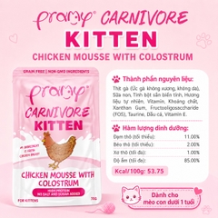 Pate Mèo Con PRAMY CARNIVORE Kitten Vị Gà Và Sữa Non Dạng Mousse Mềm Mịn 70g