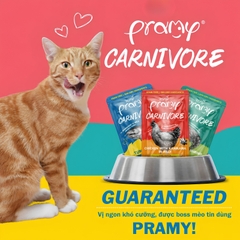 Pate Cho Mèo PRAMY CARNIVORE Vị Gà Topping Tôm Dạng Thạch Jelly 70g