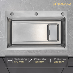 Chậu Rửa Chén 1 hố Inox 304 Silver kích thước 77cm Malloca Silver MS7750SI - Ảnh nhỏ 3
