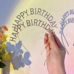 Cài tóc happy birthday đính đá bạc