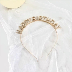 Cài tóc HAPPY Birthday đính đá màu vàng
