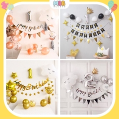 Set Bóng Trang Trí Sinh Nhật Thôi Nôi Cho Bé, Set Sinh Nhật 1 Tuổi Đầy Đủ Phụ Kiện Như Mẫu (Tặng Bơm & Keo)