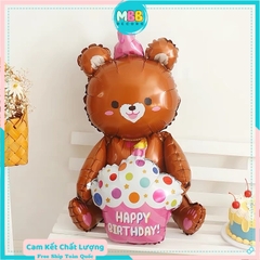 Bóng gấu ôm hình bánh kem Happy Birthday trang trí sinh nhật