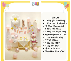 Set Trang Trí Sinh Nhật Cho Bé Gái Phong Cách Hàn Quốc, Bong Bóng Gấu Hồng Dễ Thương SN-0417
