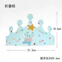 6 Vương Miện XANH DƯƠNG VOI CON Giấy, Mũ Sinh Nhật Giấy HAPPY BIRTHDAY