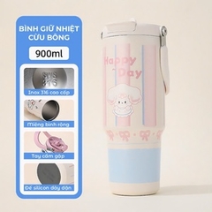Ly giữ nhiệt có ống hút, bình giữ nhiệt nóng lạnh 12-24H, dung tích lớn 900ml, lõi inox 316 cao cấp, không đổ mồ hôi