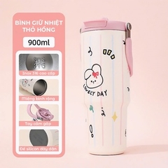 Ly giữ nhiệt có ống hút, bình giữ nhiệt nóng lạnh 12-24H, dung tích lớn 900ml, lõi inox 316 cao cấp, không đổ mồ hôi