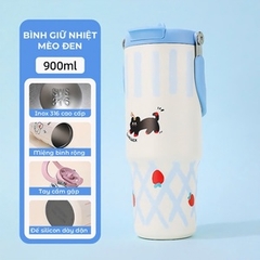 Ly giữ nhiệt có ống hút, bình giữ nhiệt nóng lạnh 12-24H, dung tích lớn 900ml, lõi inox 316 cao cấp, không đổ mồ hôi
