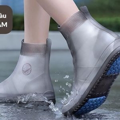 Ủng đi mưa, bọc giày Silicon đàn hồi đi mưa cổ cao, 2 đế ma sát tốt, chống trơn ngã, chống bắn dính bẩn