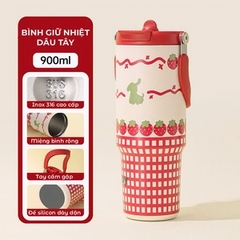 Ly giữ nhiệt có ống hút, bình giữ nhiệt nóng lạnh 12-24H, dung tích lớn 900ml, lõi inox 316 cao cấp, không đổ mồ hôi