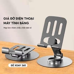 Giá đỡ điện thoại để bàn gấp gọn chân xoay 360 độ bằng hợp kim nhôm