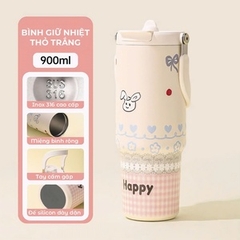 Ly giữ nhiệt có ống hút, bình giữ nhiệt nóng lạnh 12-24H, dung tích lớn 900ml, lõi inox 316 cao cấp, không đổ mồ hôi