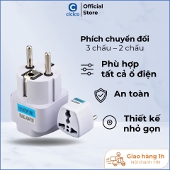 Phích cắm chuyển đổi 3 chân sang 2 chân, ổ cắm chuyển đổi 3 chấu nguồn 220V phù hợp mọi loại đầu cắm.