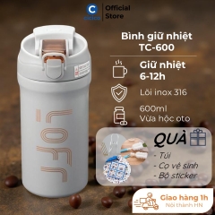 Bình giữ nhiệt 600ml có ống hút, ly giữ nhiệt nóng lạnh 6-12 tiếng không đổ mồ hôi, lõi inox 316 cao cấp