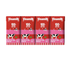 Lốc 4 hộp sữa tươi tiệt trùng hương dâu Vinamilk 110ml
