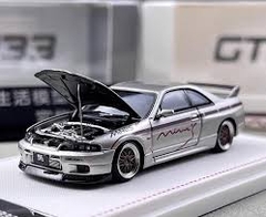 Xe Mô Hình Skyline R33, GT-R 4th Generation BCNR33 Mines Livery Diecast Model 1:64 Focal Horizon FH (Silver Grey)