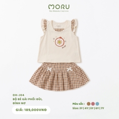 OH-J04 Bộ bé gái phối đũi đính nơ 3-7Y