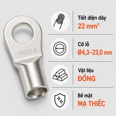 Đầu Cos Tròn Trần KST RNB22 Dây 22mm²