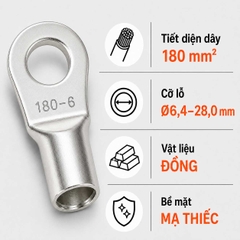 Đầu Cos Tròn Trần KST RNB180 Dây 180mm²