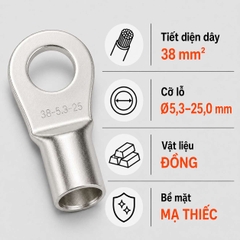Đầu Cos Tròn Trần KST RNB38 Dây 38mm²