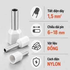 Đầu Cos Pin Rỗng Bọc Nhựa KST E15 Dây 1,5mm²