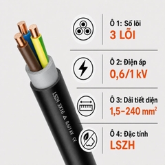Cáp Điện Lực Hạ Thế LAPP N2XH-J 3 Lõi 0,6/1kV LSZH