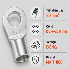 Đầu Cos Tròn Trần KST RNB80 Dây 80mm²