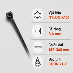 Dây Rút Nylon PA66 KST Chống UV Tiêu Chuẩn 3,6 mm – Weather Resistant