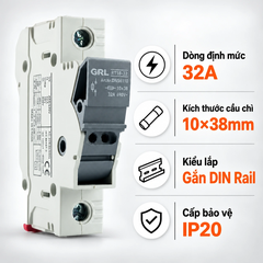 Đế Cầu Chì GRL RT18-32/1P 32A 10x38mm Gắn DIN Rail