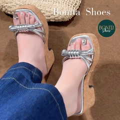 D706 Dép xuồng nữ Bonita Shoes đế gỗ quai xoắn thắt nút cao 9cm (FORM RỘNG) - NS12