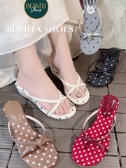 G339 Dép kẹp nữ Bonita Shoes Chấm Bi 2 quai ngang CHÉO cao 4cm (FORM RỘNG) - NS1