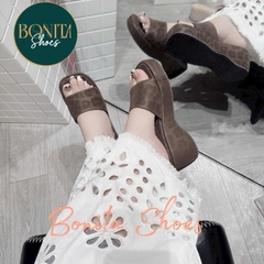 BM285 Dép xuồng nữ Bonita Shoes quai bản ngang lót da ánh beo đế 6cm - NS12