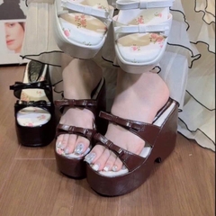 PU207 Dép xuồng nữ Bonita Shoes đúc 2 quai ngang nơ nhí 11cm đế đúp lót hoa - NS2