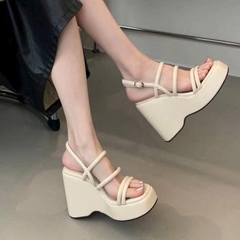 BMS226 Sandal xuồng nữ Bonita Shoes đế đúp 4 quai mảnh ngang cao 10 cm - NS2