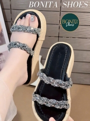 BM355 Dép xuồng nữ đế CỐI Bonita Shoes 2 quai đá bính cao 5cm - NS1
