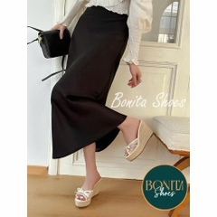 BMC408 Dép xuồng nữ đế cối Bonita Shoes quai ngang LƯỚI thắt nơ cao 11cm - NS12
