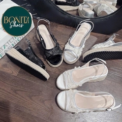 BMC21 Sandal xuồng nữ đế cối Bonita Shoes quai lưới U khoá gài cao 7cm C - NS1