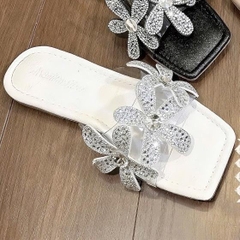 N58 Dép quai ngang mica 3 bông đá đế bệt - G145